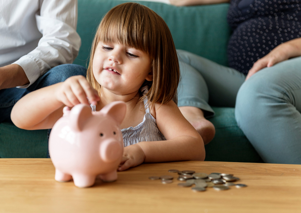 Child learning about money and savings