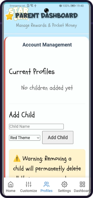Add children profiles screen
