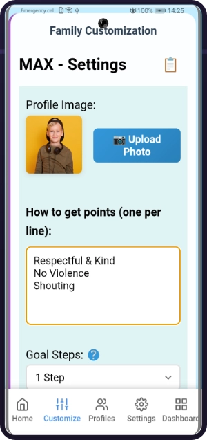Customize child profile screen
