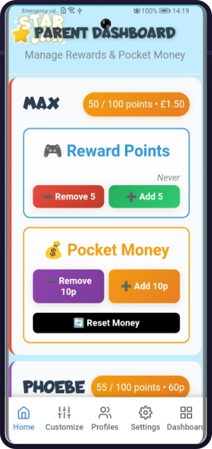 Parent dashboard - manage points and rewards